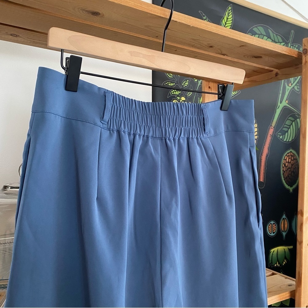 Halara Blue High Waisted Button Shirred Straight Leg Work Trouser Pants Large - Picture 8 of 15